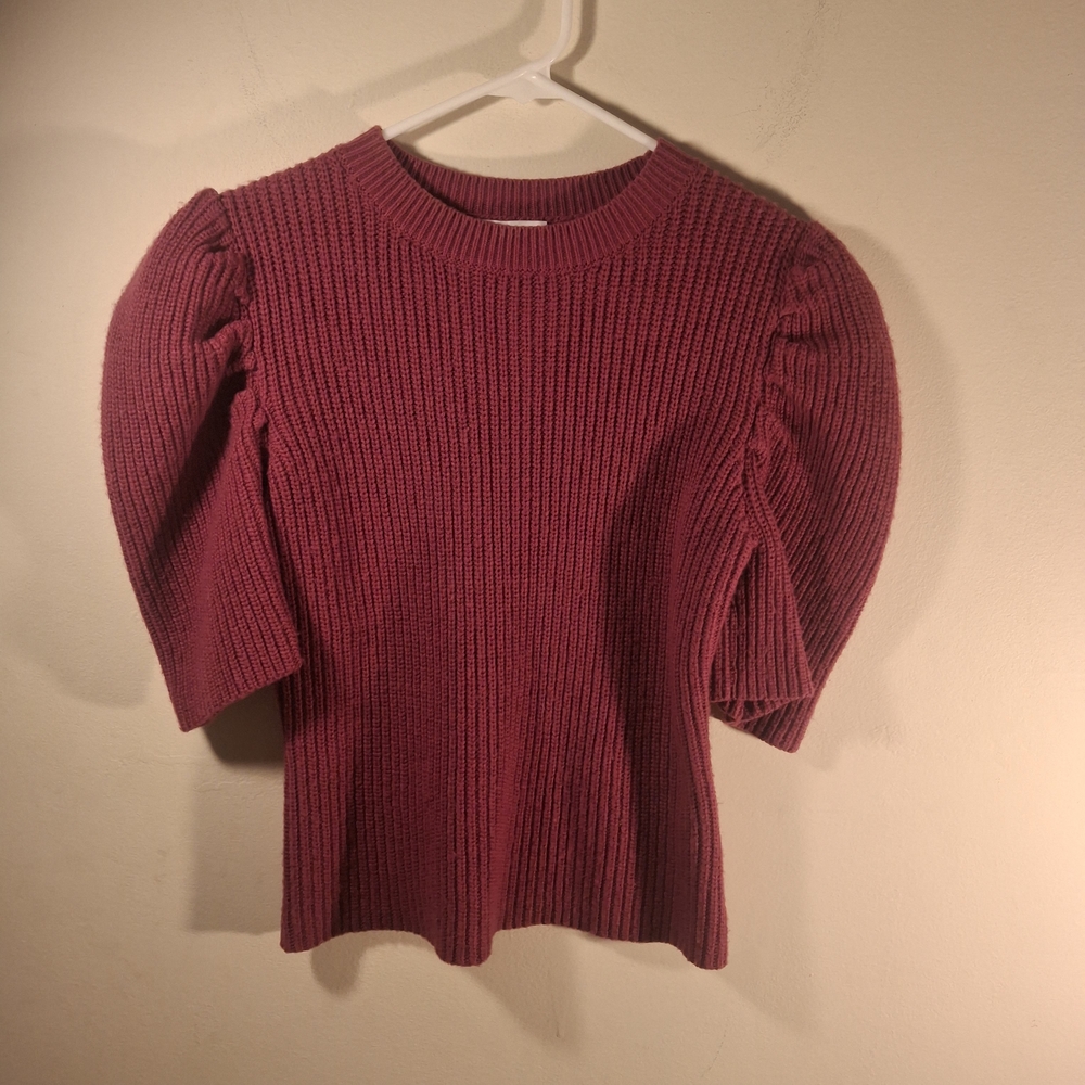 Lucy Paris Women's Magenta Crew Neck Ribbed Puff Sleeve Sweater Size M
